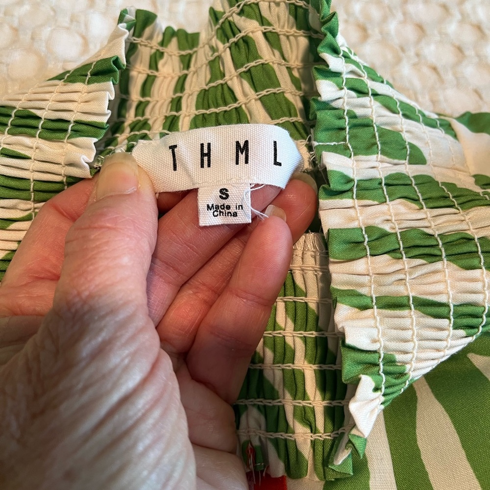 THML Green and White Zebra-Print Short Sleeve Top with Red Stripe - Picture 2 of 3